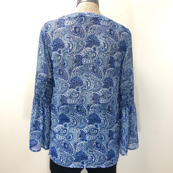 Michael MICHAEL KORS blue paisley bell‎ sleeve top - Picture 3 of 6